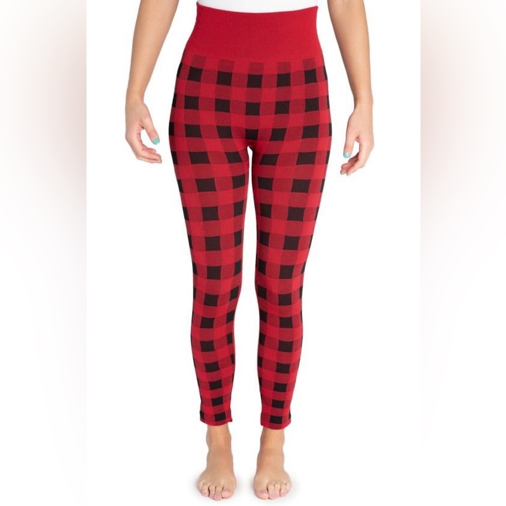 Muk Luks fleece lined leggings Womens L/Xl red and black plaid brand New